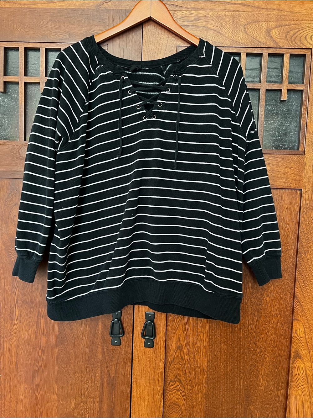 torrid Black & White Lace-Up Striped Sweatshirt
